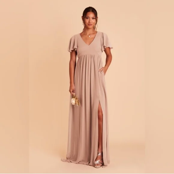 Birdy Grey Hannah Taupe Empire Chiffon Bridesmaid Wedding Dress. Size M - Picture 2 of 11